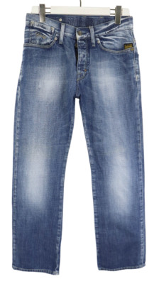 G-Star Coder Straight Herrenjeans W30/L32 Blau Verblichen Logo Knopf Fly