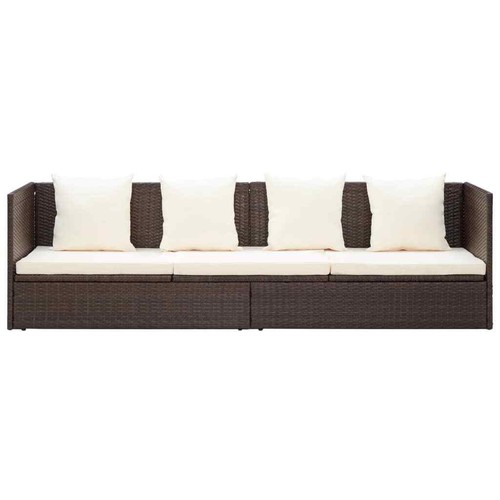 NNEVL Outdoor Lounge Bed with Cushion & Pillows Poly Rattan Brown - Picture 5 of 11