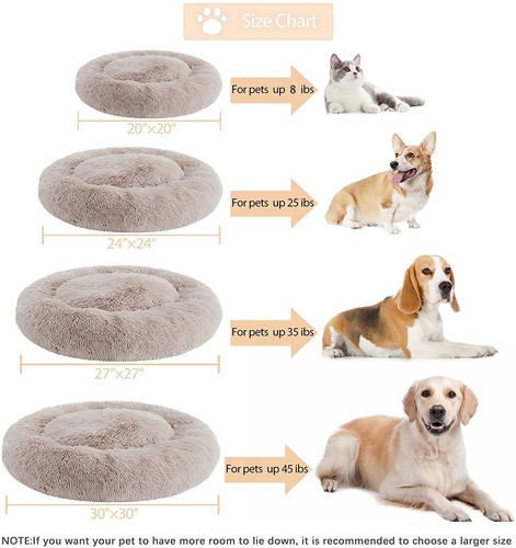 WNPETHOME Calming Dog Bed & Cat Bed Small Dog Bed Donut Design Anti-Anxiety Fur - Picture 4 of 6