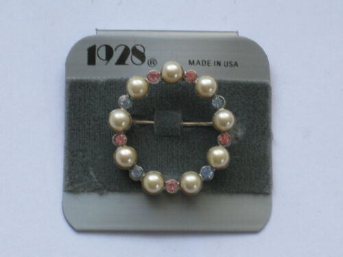 **ESTATE FIND** 1928 Faux Pearl & Clear Ice & Pink Ice BROOCH-PIN NWT - Picture 1 of 1