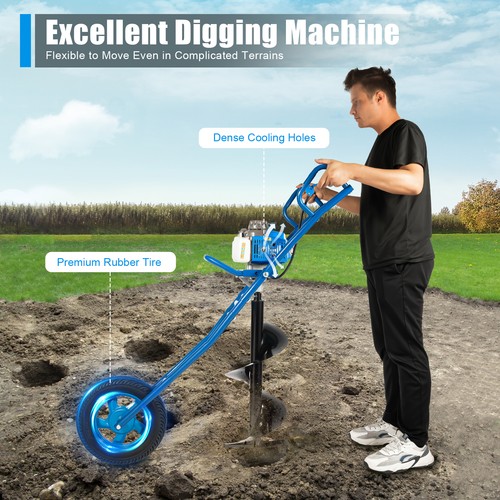 63CC Post Hole Digger 2-Stroke Gas Powered Earth Auger Borer Ground Drill - Picture 1 of 24