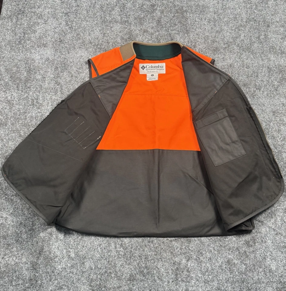 Columbia Hombres Chaleco de Caza Cazador Naranja Acento Talla XL Marrón Lona Bolsillos con Cremallera Foto 3 de 4