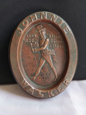 Vintage Johnnie Walker Whisky Scotch Copper Ashtray Embossed Striding Man 1930s