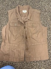 Christopher  Banks Brown Button Front Collared Vest Women L Sleeveless Pockets