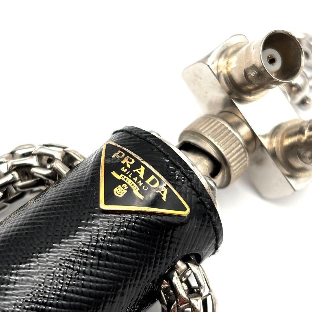 Prada Robot Keychain Keyring Bag Charm Triangle Logo Saffiano Leather Black Auth thumbnail 7