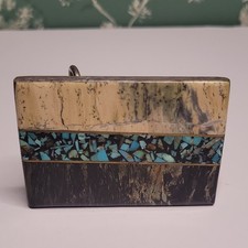 Vintage Turquoise and Stone Accent Belt Buckle with Brass Inlay