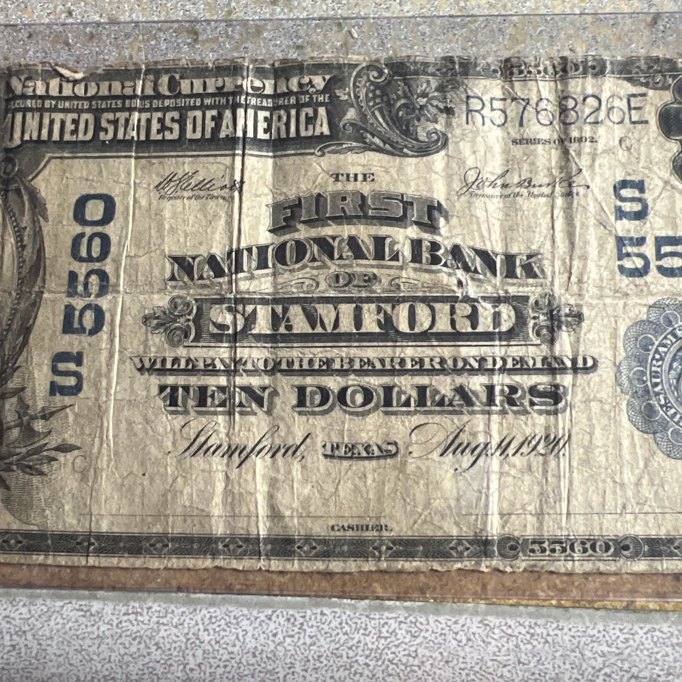 1902 $10 Large Bill Stanford Texas First National Bank Note - Image 3 of 4