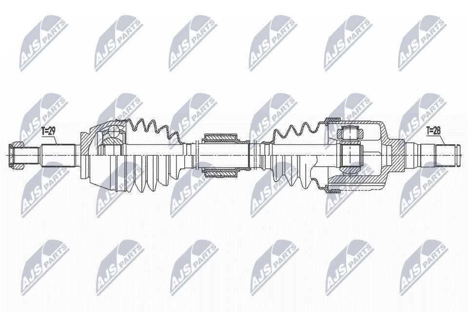NTY Drive Shaft NPW-RE-190 676 mm Front Axle Left 28/29-Tooth For Renault