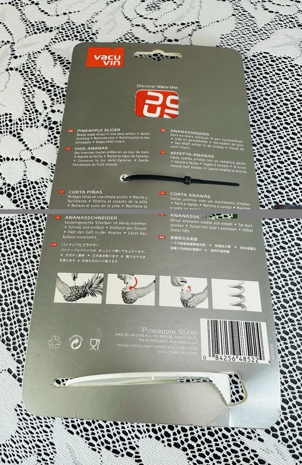 Cortador de piña Vacu Vin cortador cortador herramienta de cocina plástico blanco y negro NUEVO Foto 2 de 3
