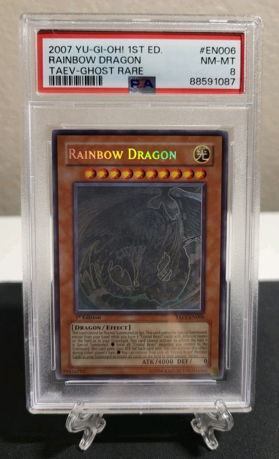 Yugioh 2007 Rainbow Dragon TAEV-EN006 1st Edition Ghost Rare PSA 8 (Clean Foil) view 2