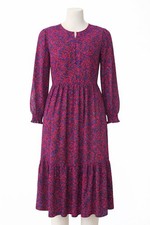 GAP Petite Floral Midi Dress Pink Blue Long Sleeve Tiered Size SP