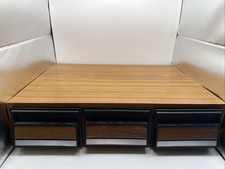 Vintage Cassette Tape Storage Organizer 3 Drawer Desktop Media Holder Woodgrain