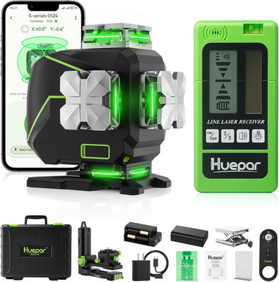 Huepar 16 Lines Self Leveling Laser Level 4X360° Cross Line Laser with Receiver 