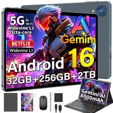 Android 16 Tablet with Keyboard, 10 inch AI Tablet with 32GB 256GB, Silver