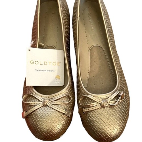 Goldtoe Größe 7M flach bequem neu mit Etikett Damenschuhe GOLD
