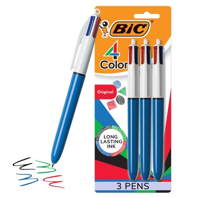 BIC 4-Color Ballpoint Pen, Medium Point (1.0mm), Assorted Inks, 3-Count