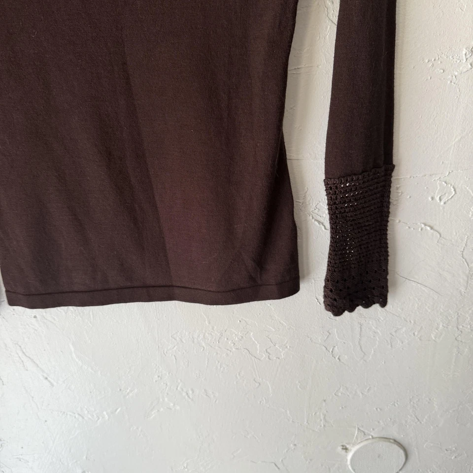 Venus Sweater Y2k Small Brown Crochet Trim Long Sleeve Pullover Fairy Top - Image 3 of 4