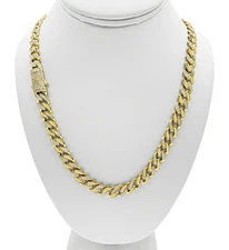 14k Yellow Gold Miami Cuban Curb Link Chain Necklace 9mm Iced Out CZ