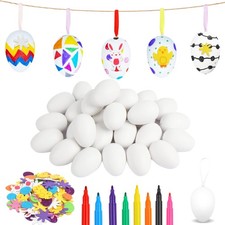 FOIMAS Easter White Plastic Eggs Kit,30pcs Paintable Fake Hanging Egg