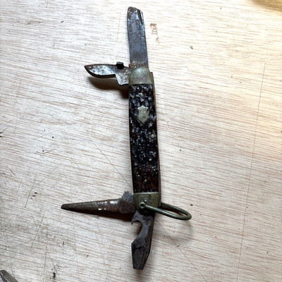Vintage Wards 4 Blade Camp Scout Folding Knife W/ Bone Well Used