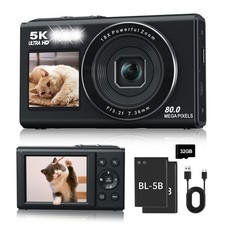 5K Digital Camera, Dual Screens Camera with 18X Digital Zoom, Compact Vloggin...