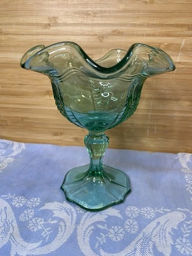 Fenton Glass Sea Mist Green Empress Pattern Ruffled Compote