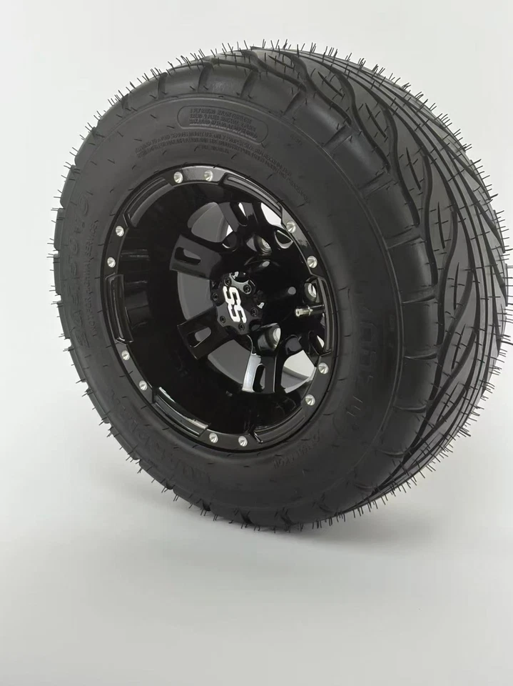 Set of 4 10"  Glossy Black Golf Cart Wheels & 205/50-10 Tires EZGO Yamaha Club Foto 4 de 4
