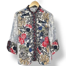 Citron Santa Monica Silk Floral Print Tunic 3/4 Sleeve Top Women's PM