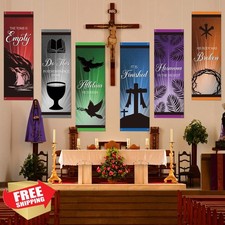 Easter Church Banners, Scripture Hanging Signs, 6 Pcs