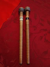 Antique Wooden Spool Textile Spindle Bobbins Spools Set of 2-10" And 11-7"