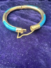 turquoise and gold-tone hinged bangle bracelet. turquoise-coloured/metallic