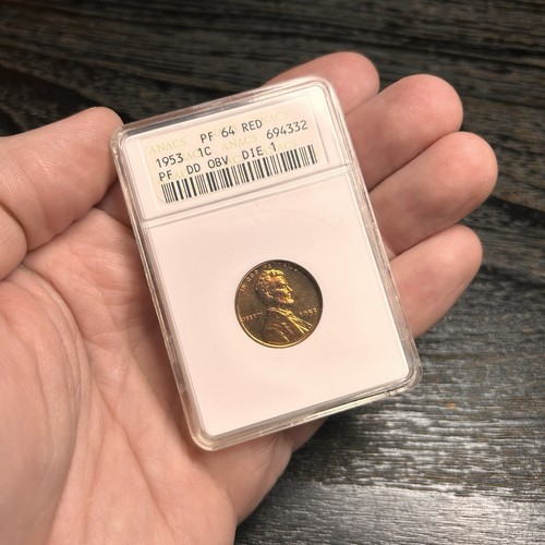 1953 Lincoln Wheat Cent Old ANACS Soapbox Holder DDO PF64 RD
