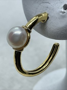 Authentic CASUAL 14K/925 Yellow Gold Plated Silver Semi-Round Freshwater Pearls Earrings