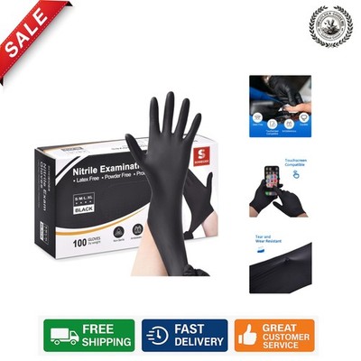 Puncture-Resistant Black Nitrile Exam Gloves, Large, 100 Count, Food-Safe