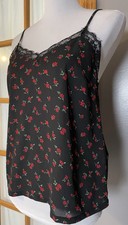 Y2K Cami Tank Top M Black Floral Lace Trim Whimsigoth Romantic Clubwear City