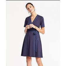 Ann Taylor Navy Blue Short Sleeve Wrap Dress Size 6 Office Wear