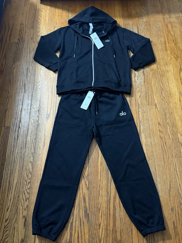 Conjunto de sudadera y sudadera con capucha con cremallera negra Alo para hombre talla grande Foto 4 de 4