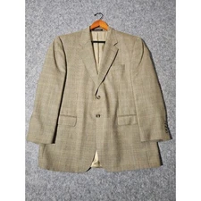 Lauren Ralph Lauren Mens Suit Blazer Jacket 44R Tan Brown Plaid Wool Silk