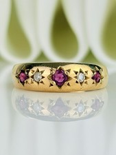 Vintage Chunky 9ct Gold Ruby And Diamond 5 Stone Star Ring