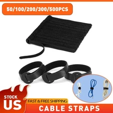 100/100/200/300 Cable Straps Wire Cord Hook Loop Ties Fastening Organizer Black