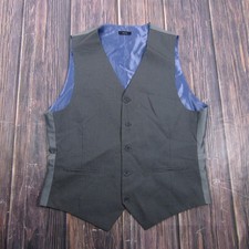 J.Ferrar Suit Vest Mens Large Gray Pinstripe Modern Fit Adjustable Cinch Waist