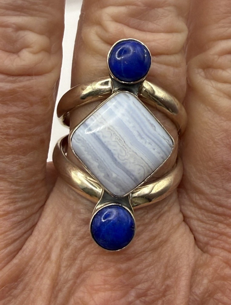 Ring 925 Jay King Desert Rose Trading Blue Lace Agate Lapis Sterling Silver Sz 9