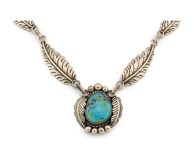 Navajo Necklace Sterling Silver Authentic Turquoise Vintage Signed Sunrise