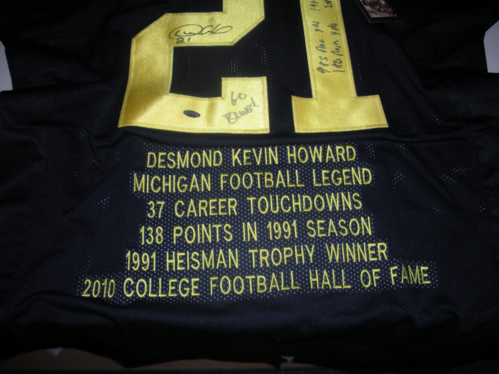 DESMOND HOWARD MICHIGAN WOLVERINES HEISMAN 91 GO  BLUE TRISTAR/COA SIGNED JERSEY