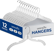 12 Pack Transparent Plastic Hangers, Crystal Clear, Non-Slip with Notched Should