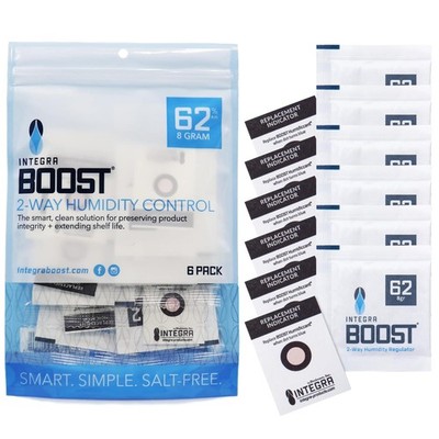 Integra Boost 62% RH, 2 Way Humidity Control Packs   8g Size Pack of 6, white
