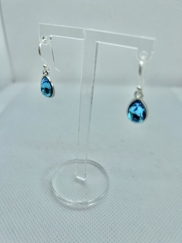 Handmade 925 Sterling Silver Ear Wire Light Blue Rhinestone Teardrop Earrings - Bild 2 von 3
