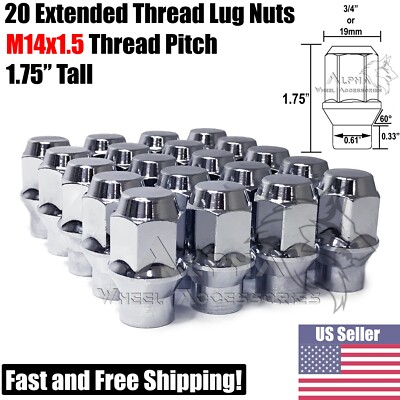 20 Chrome 14x1.5 Extended Thread Lug Nuts For 2008 & Up Dodge Charger Challenger