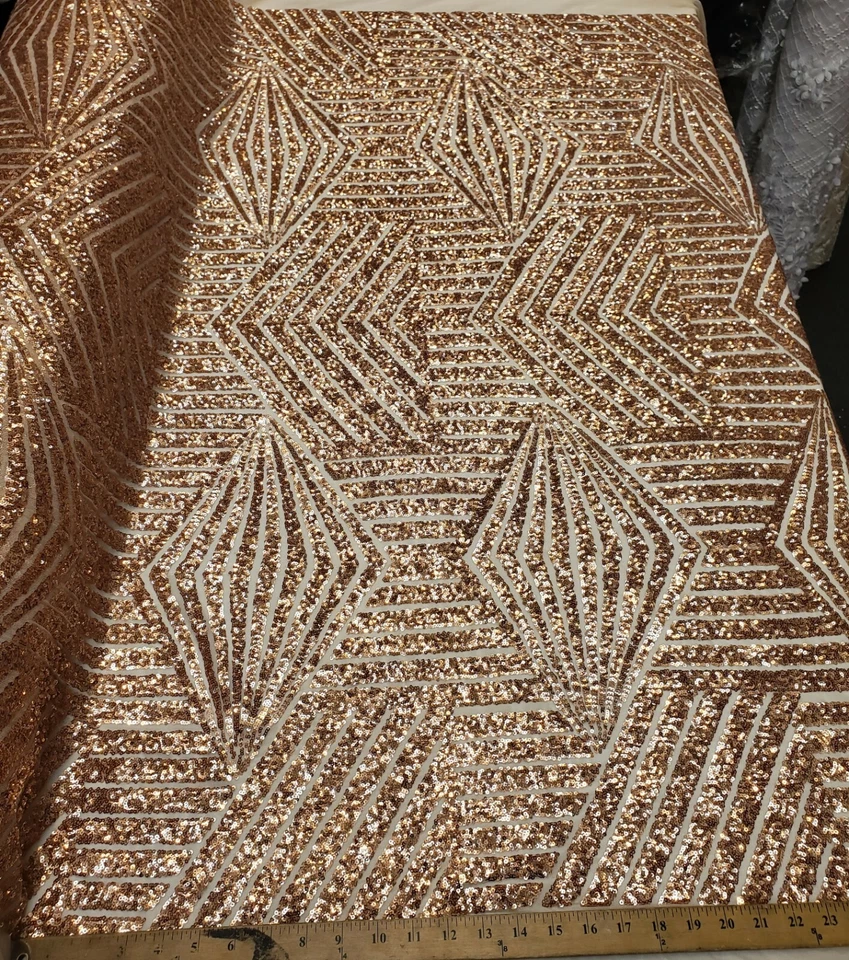 Blush Geometric Sequin Fabric on Mesh 2 Way Stretch "BombShell Sequins" - Image 3 of 4