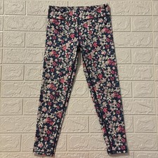 Eddie Bauer Leggings Kids Girls Size S 7/8 Navy Floral Full Length